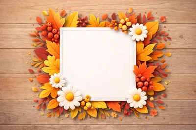 Autumnal Frame With Fall Leaves And Daisies