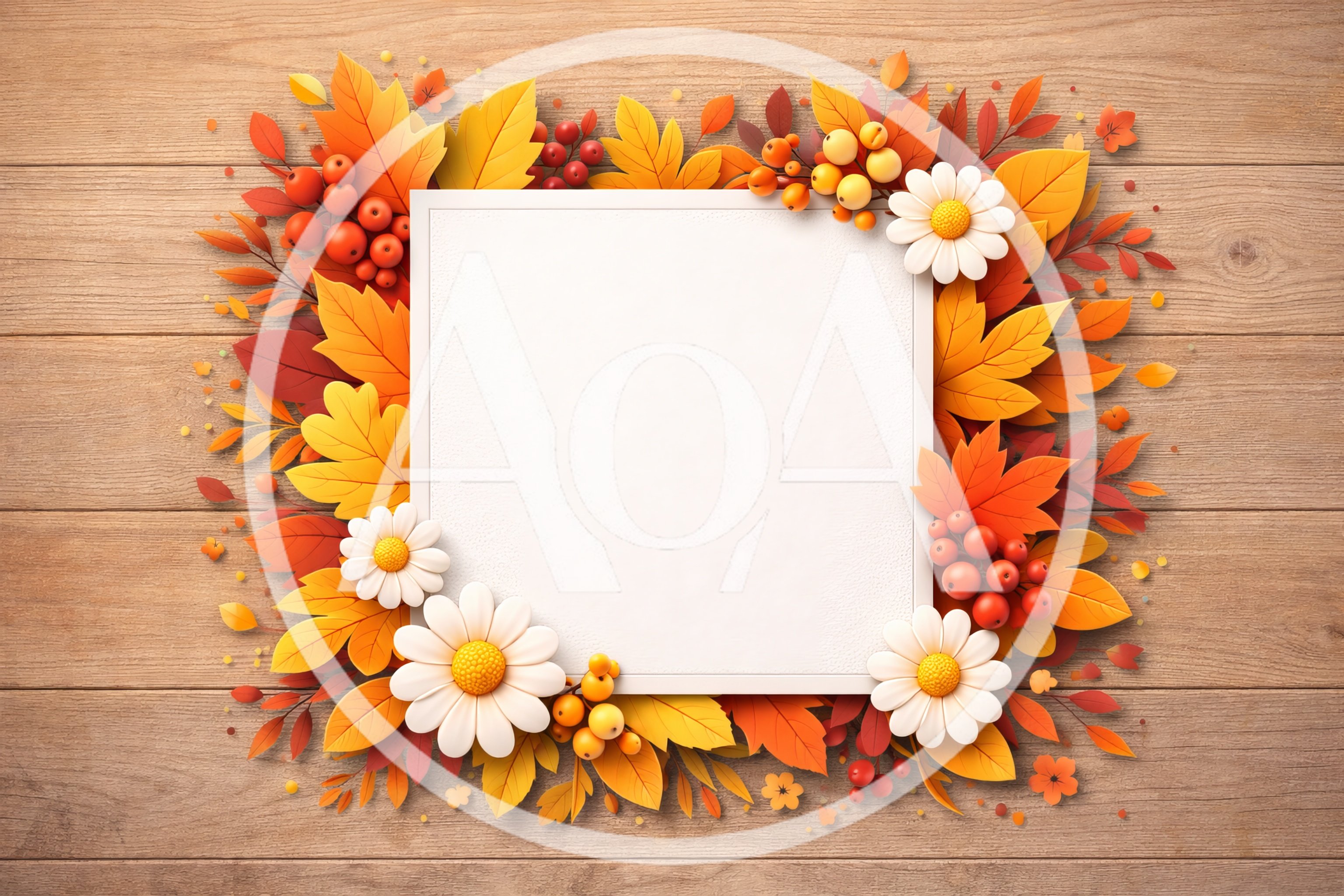 Autumnal Frame With Fall Leaves And Daisies