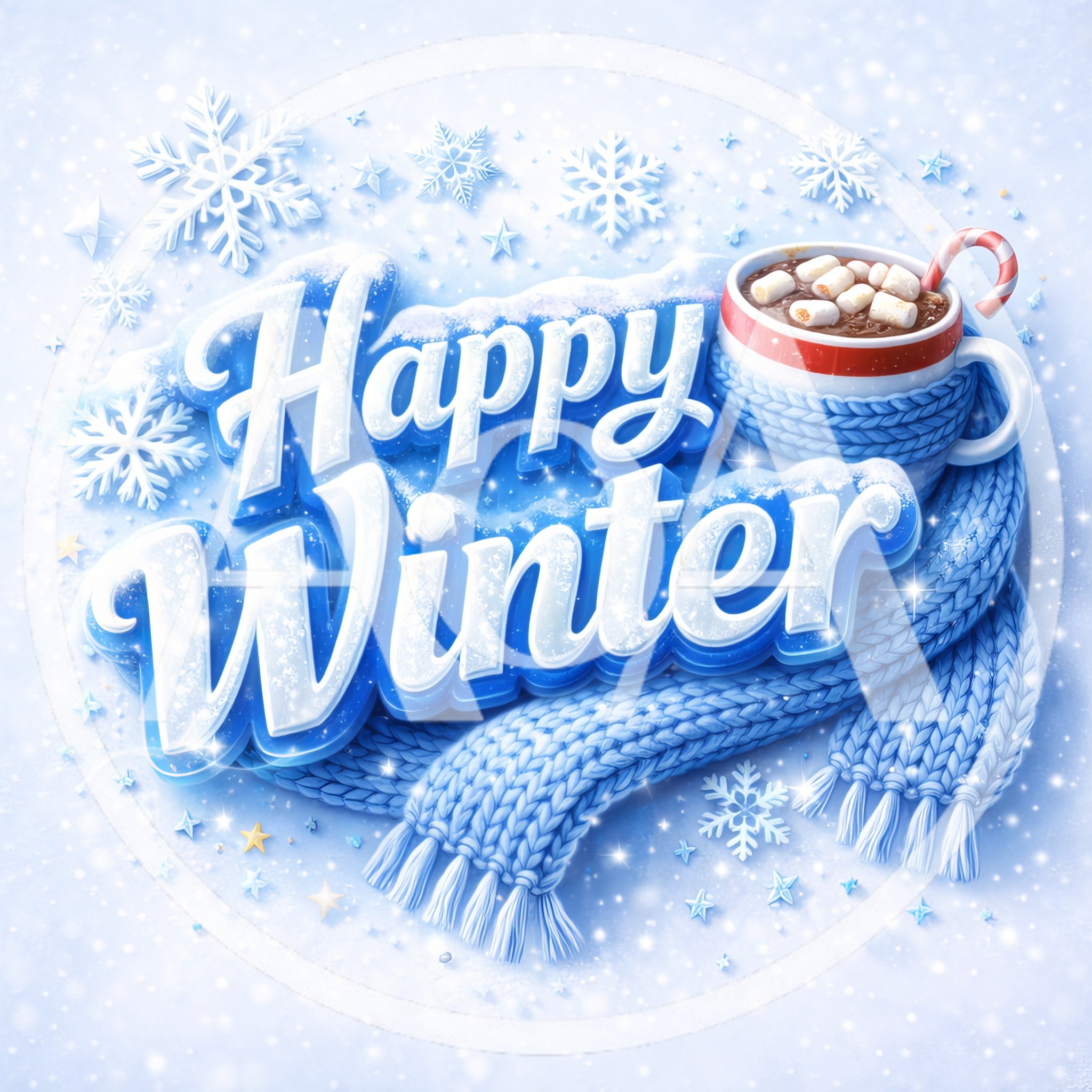 Happy Winter Text Design With Hot Cocoa And Scarf