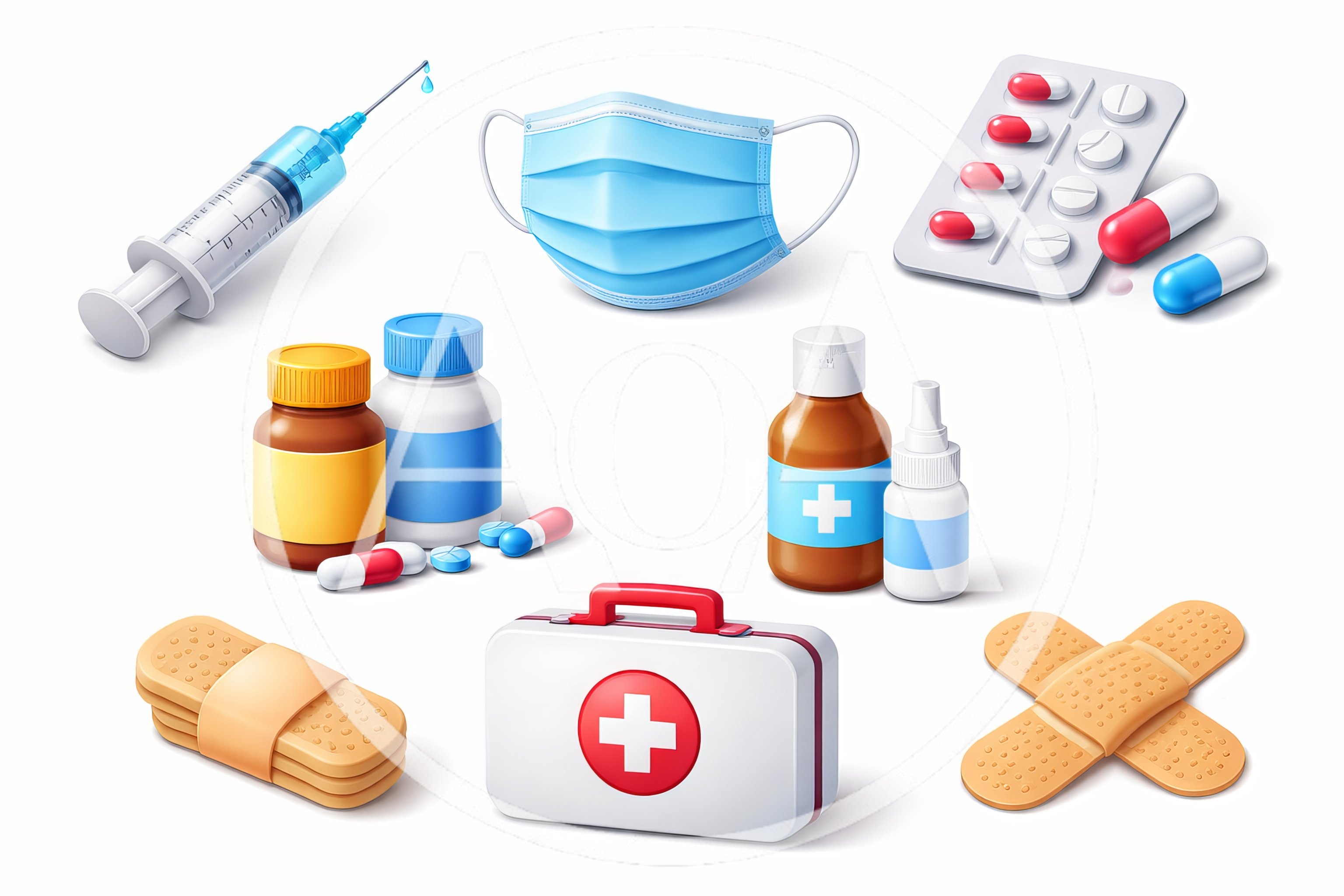 Medical Supplies and Healthcare Equipment Icons Set