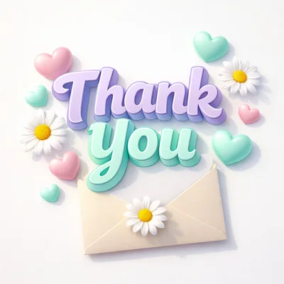 3D Thank You Text With Flowers And Hearts