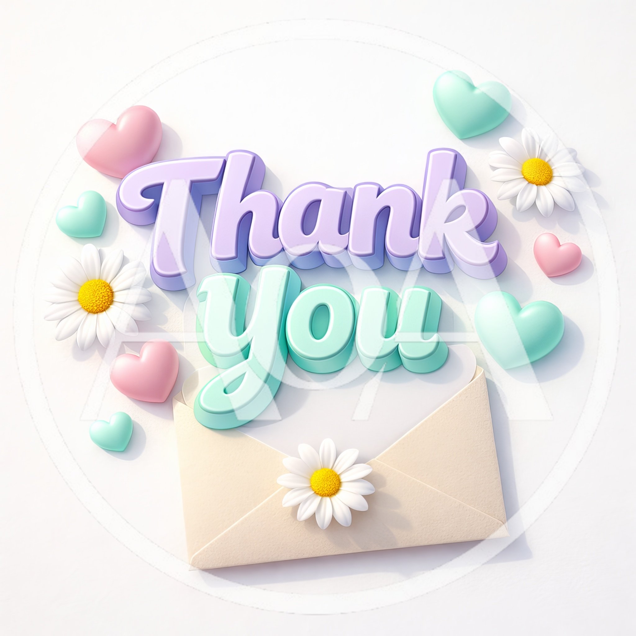 3D Thank You Text With Flowers And Hearts