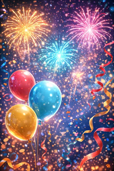 Festive Balloons and Fireworks Celebration Background