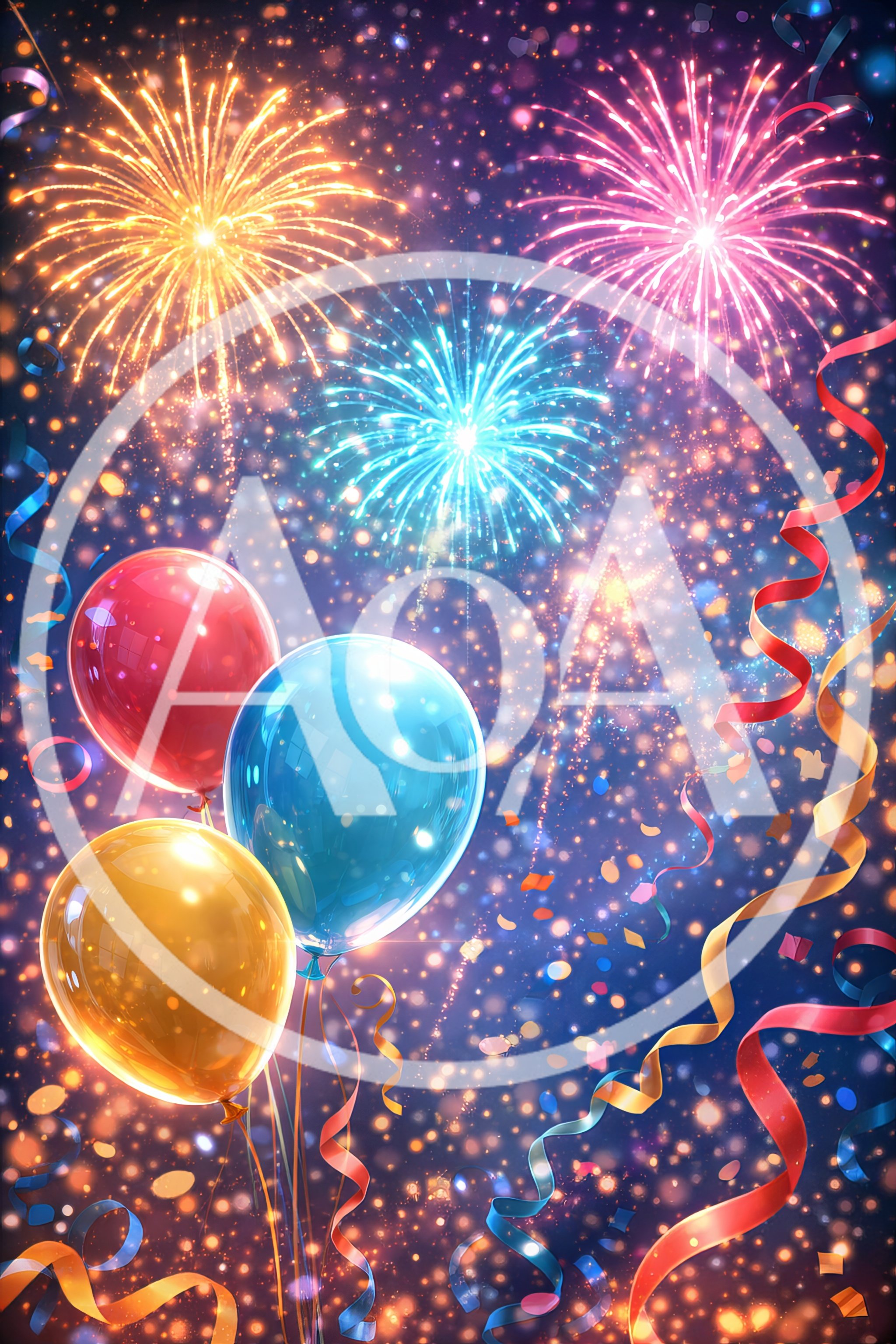 Festive Balloons and Fireworks Celebration Background