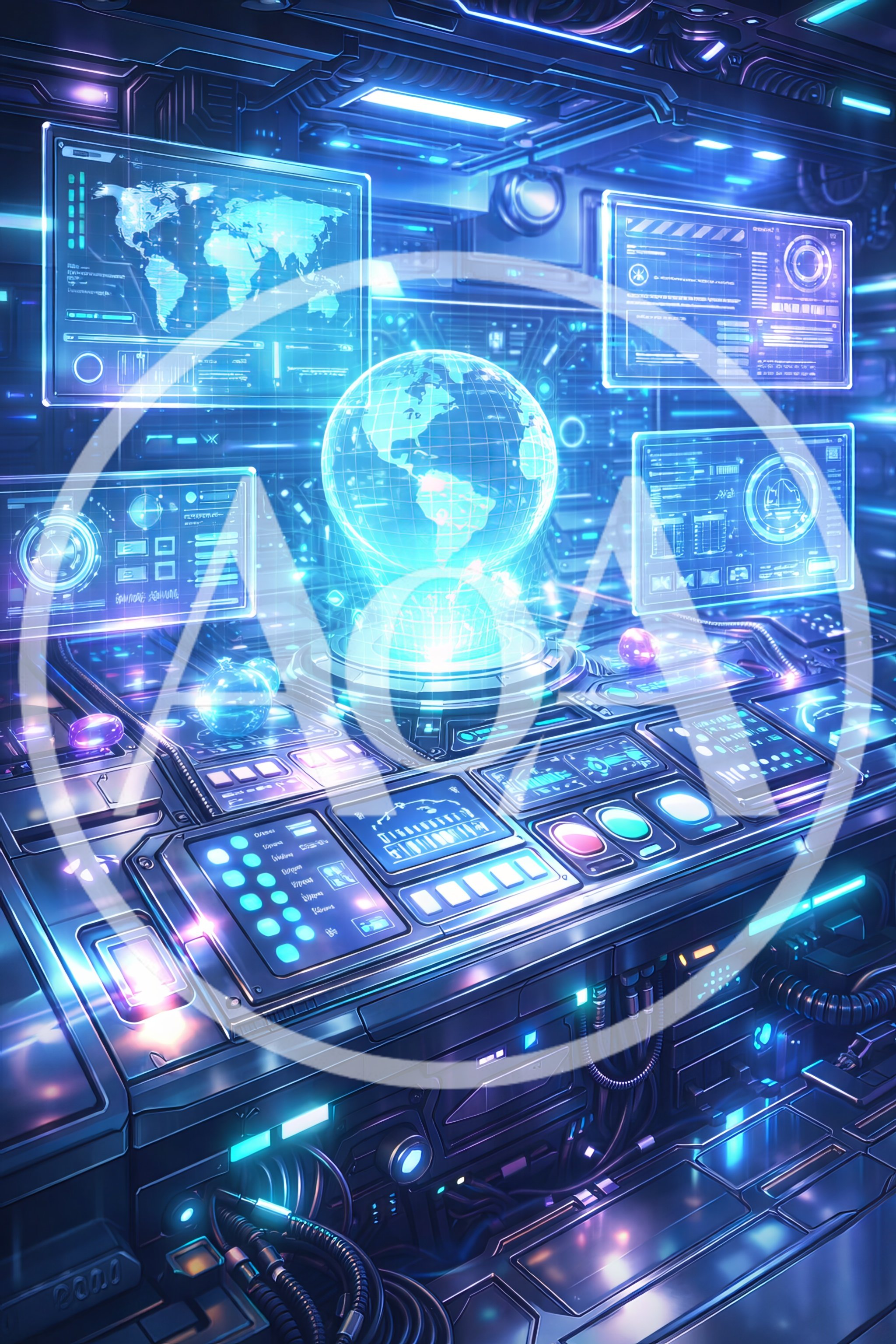 Futuristic Command Center With Holographic Earth Display