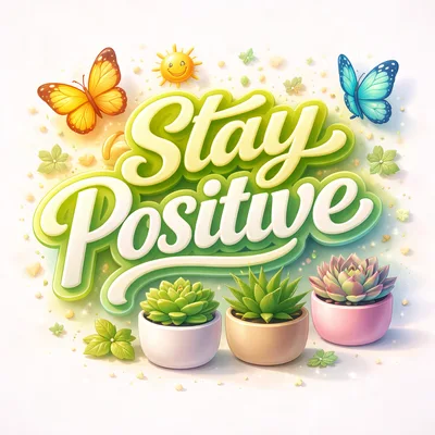 Stay Positive Typography With Succulents And Butterflies
