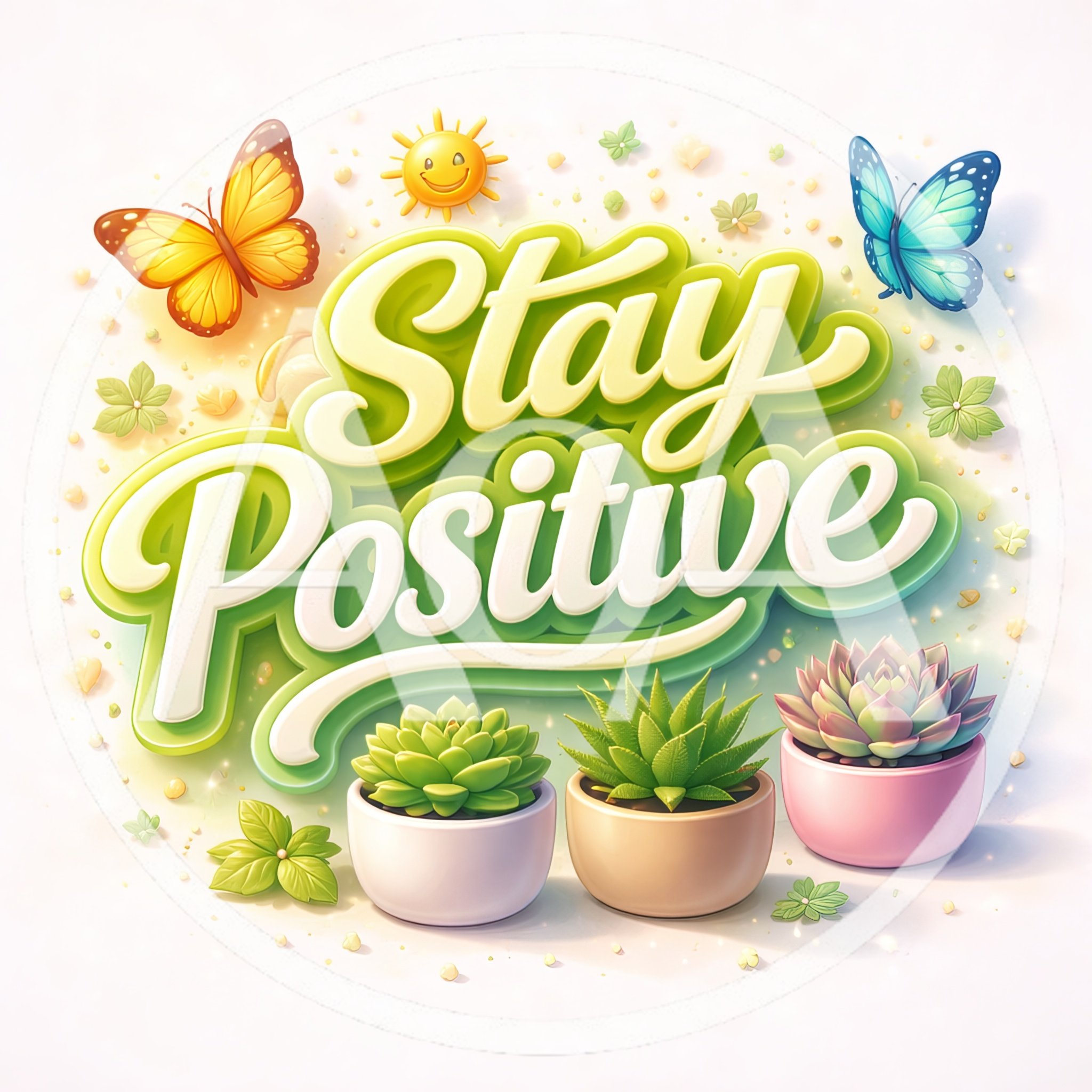 Stay Positive Typography With Succulents And Butterflies