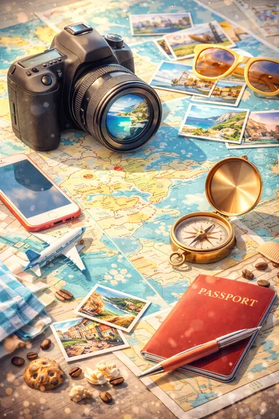 Travel Planning Essentials With Camera And Map