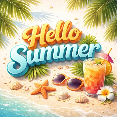 Hello Summer Beach Vacation Concept Illustration