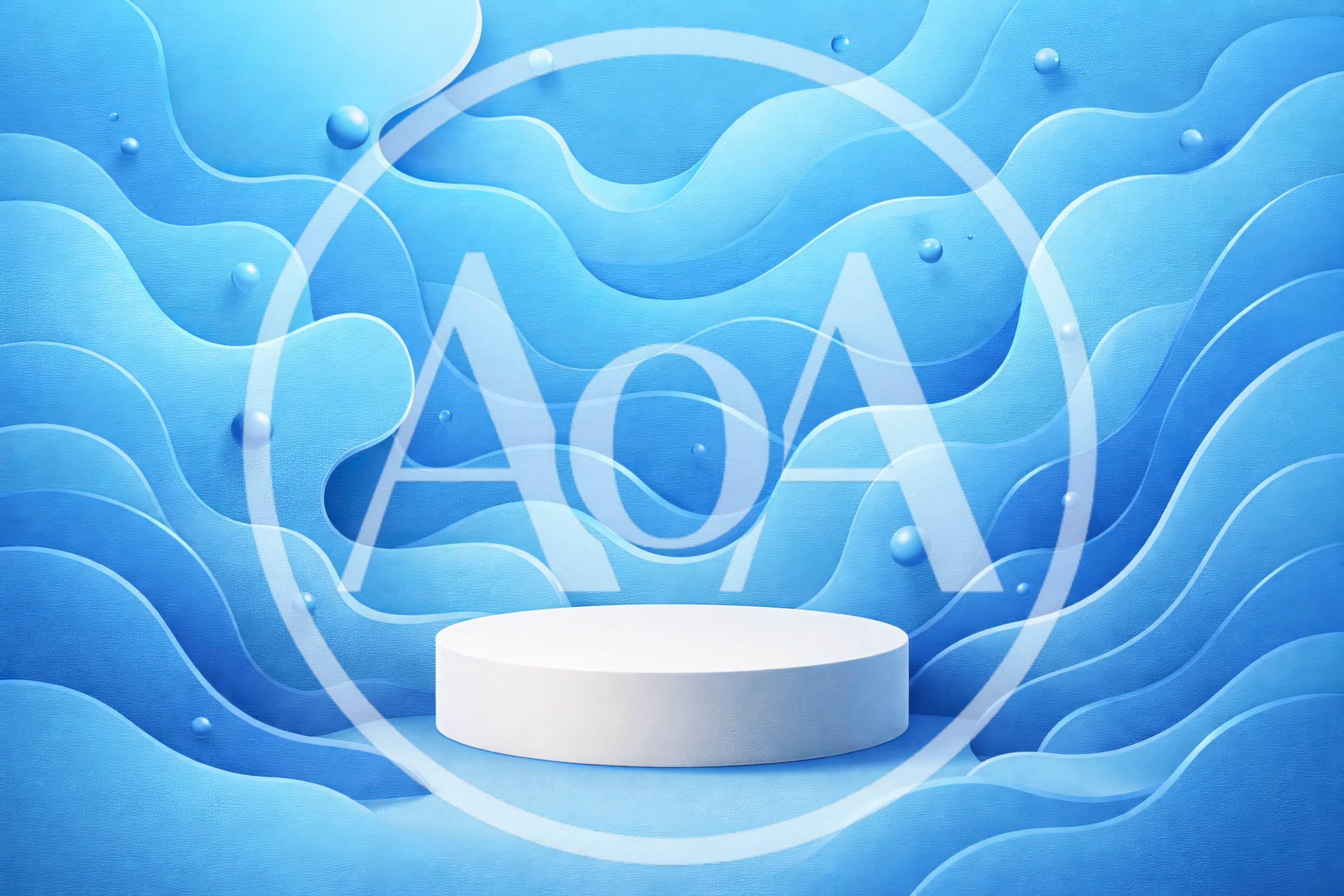 White Cylindrical Product Display Podium on Blue Wavy Background