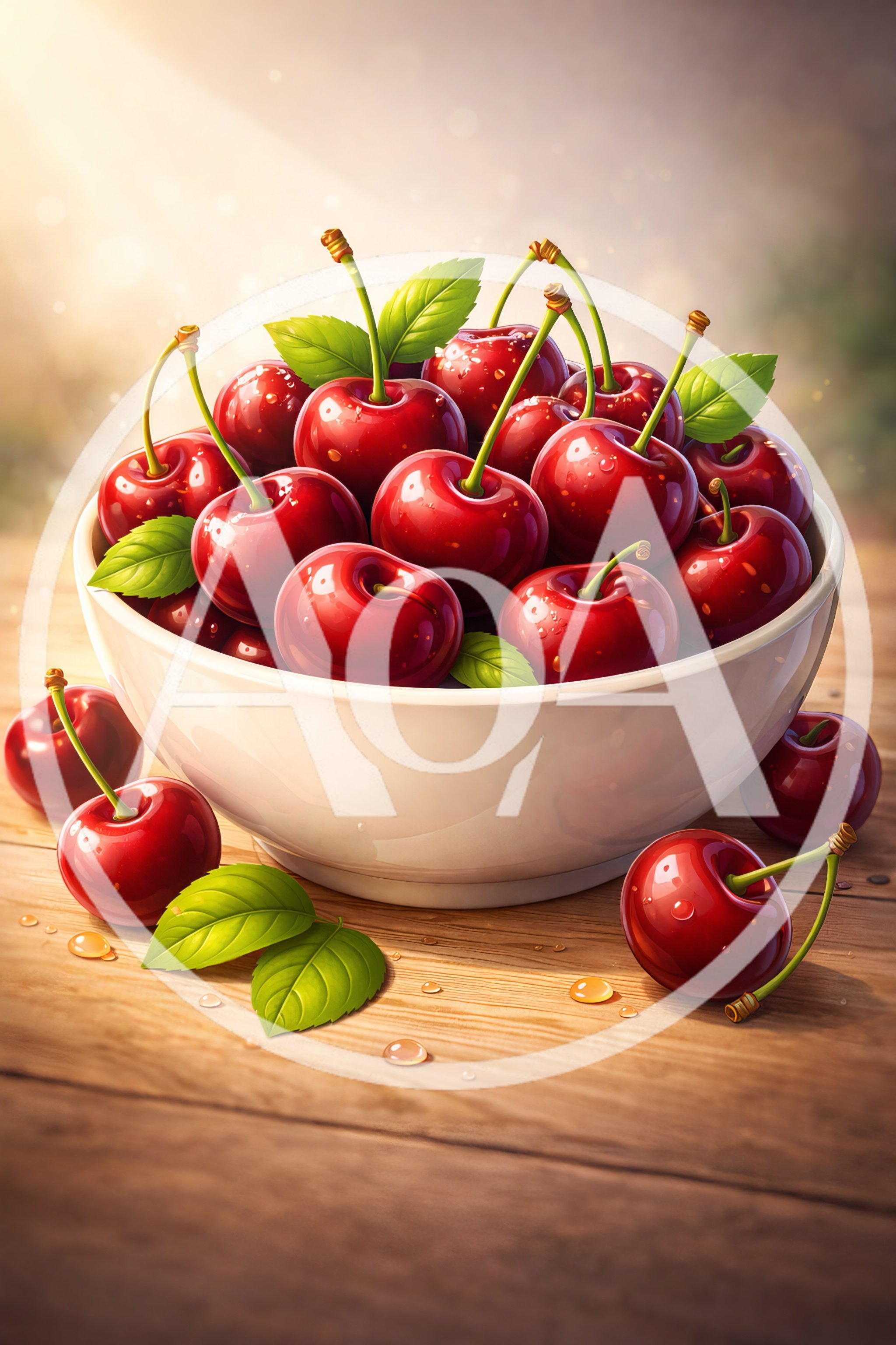 Fresh Red Cherries In A White Bowl