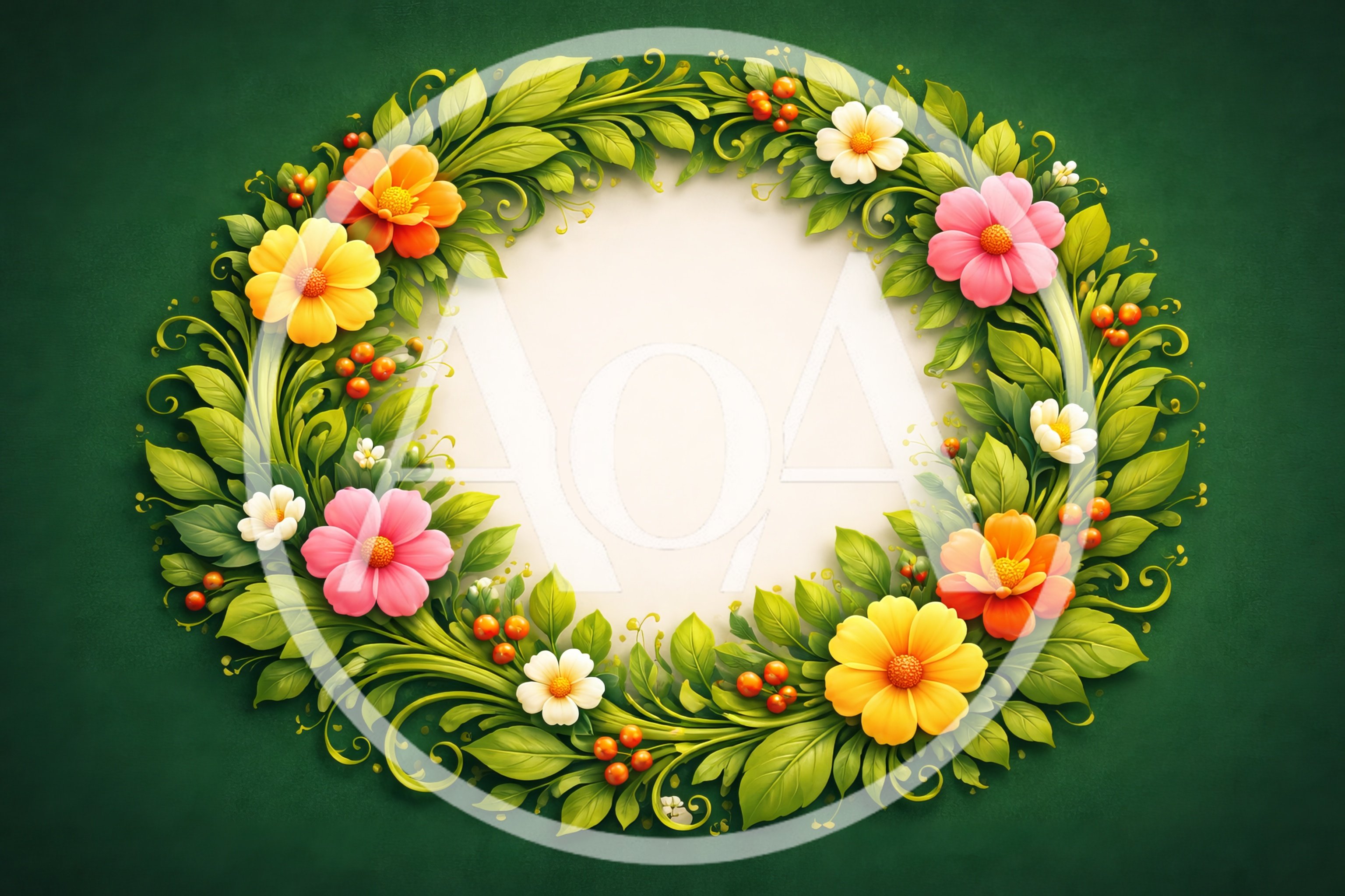 Floral Wreath Frame With Colorful Flowers And Berries