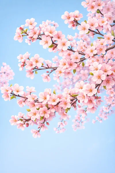Blooming Cherry Blossom Branches Against Clear Blue Sky