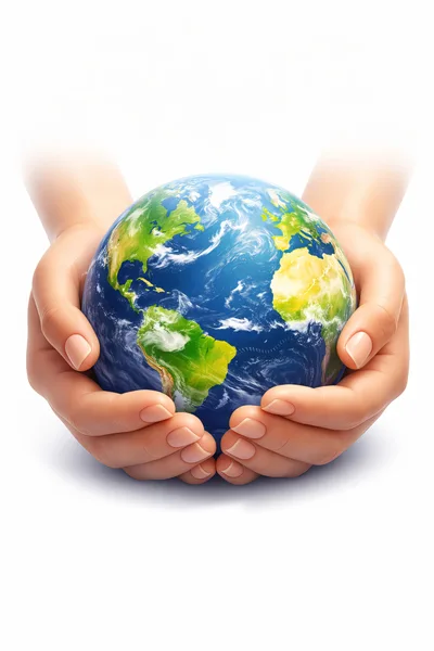 Human Hands Cupping A Realistic Earth Globe