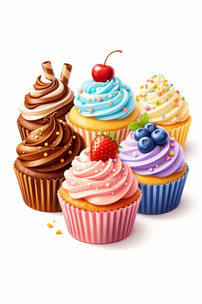 Assorted Gourmet Cupcakes With Fruit And Chocolate Toppings