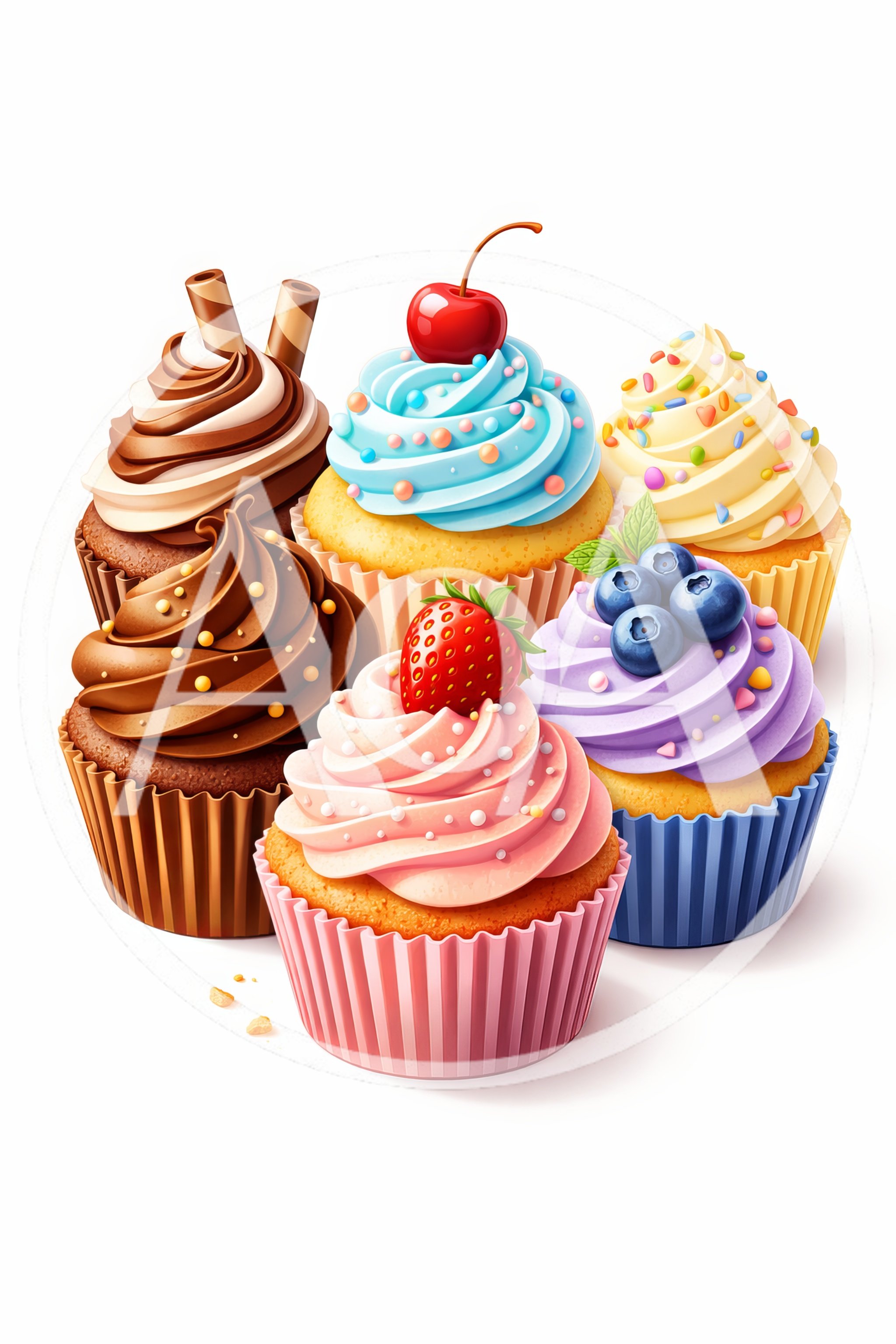 Assorted Gourmet Cupcakes With Fruit And Chocolate Toppings