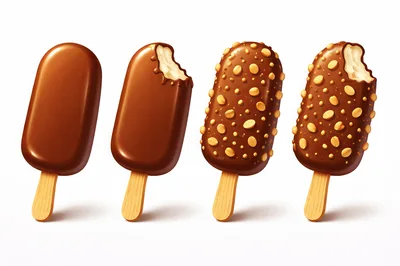 Four Chocolate Covered Ice Cream Bars On Sticks
