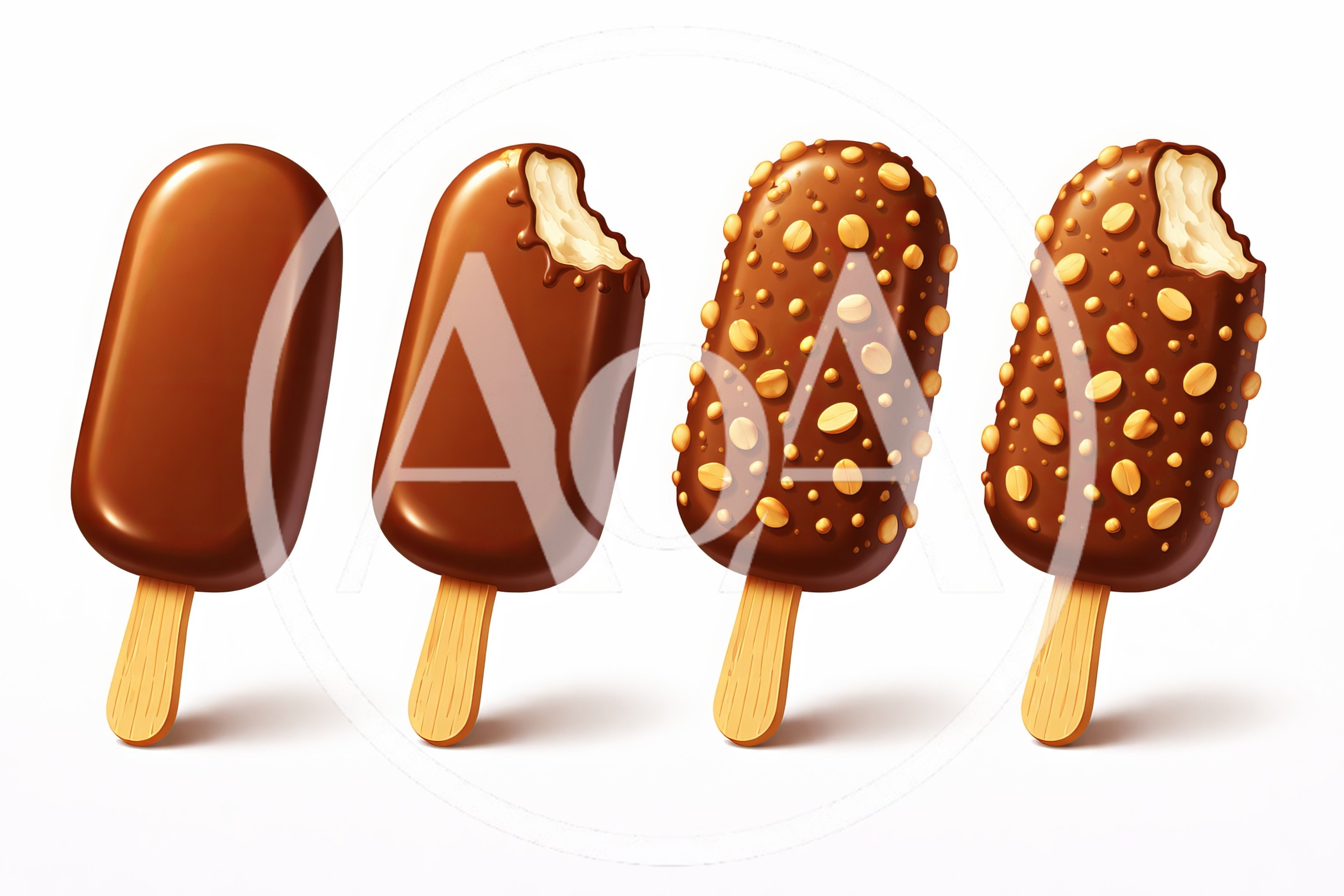 Four Chocolate Covered Ice Cream Bars On Sticks