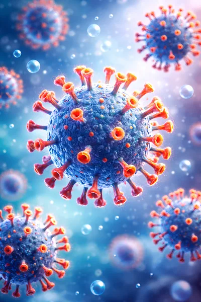 3D Rendered Coronavirus Particles Floating In Microscopic Space