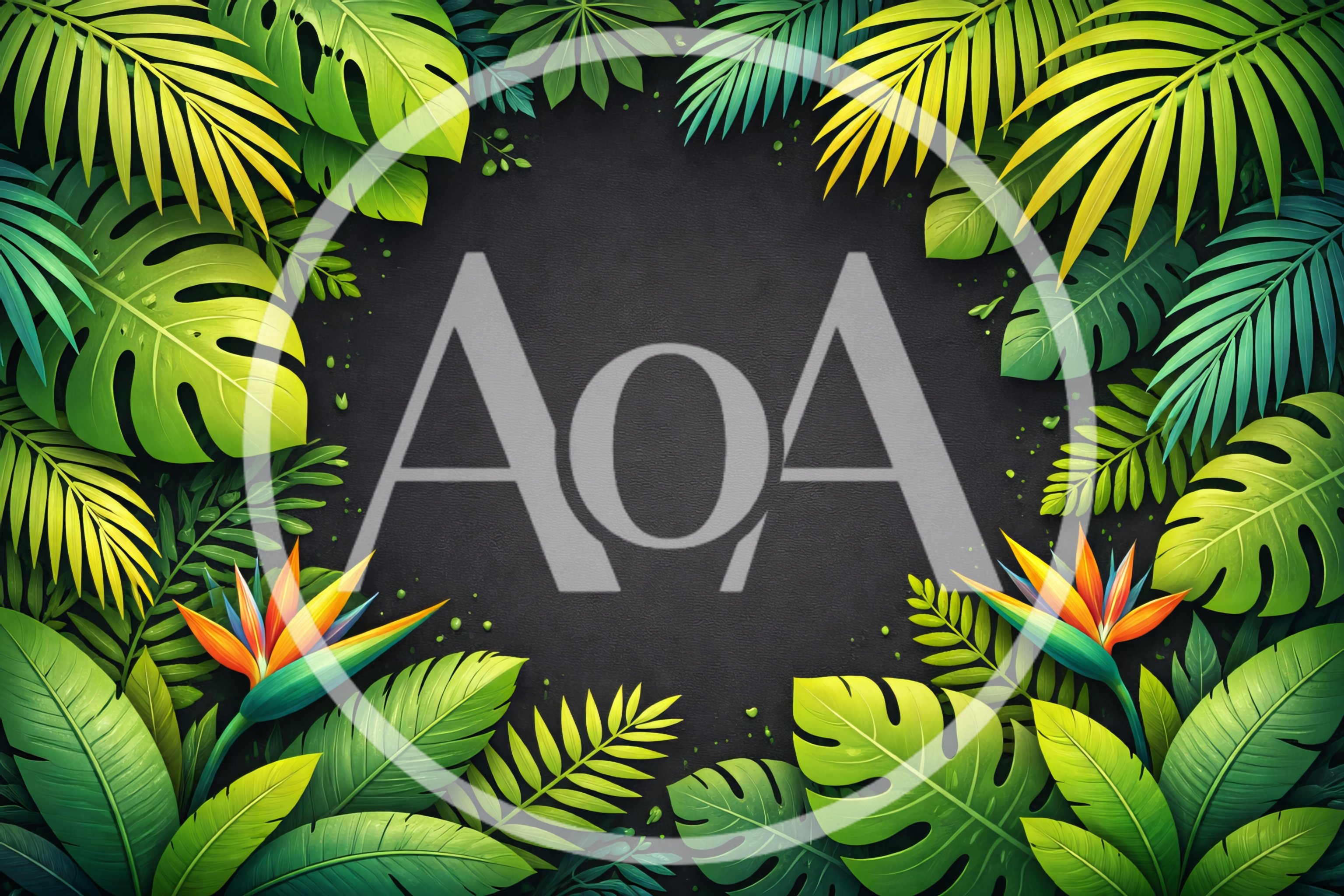 Tropical Jungle Leaves Frame on Dark Background