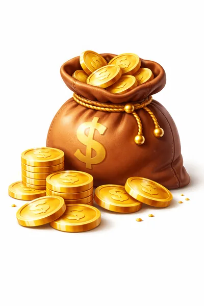 Brown Leather Money Bag With Gold Coins