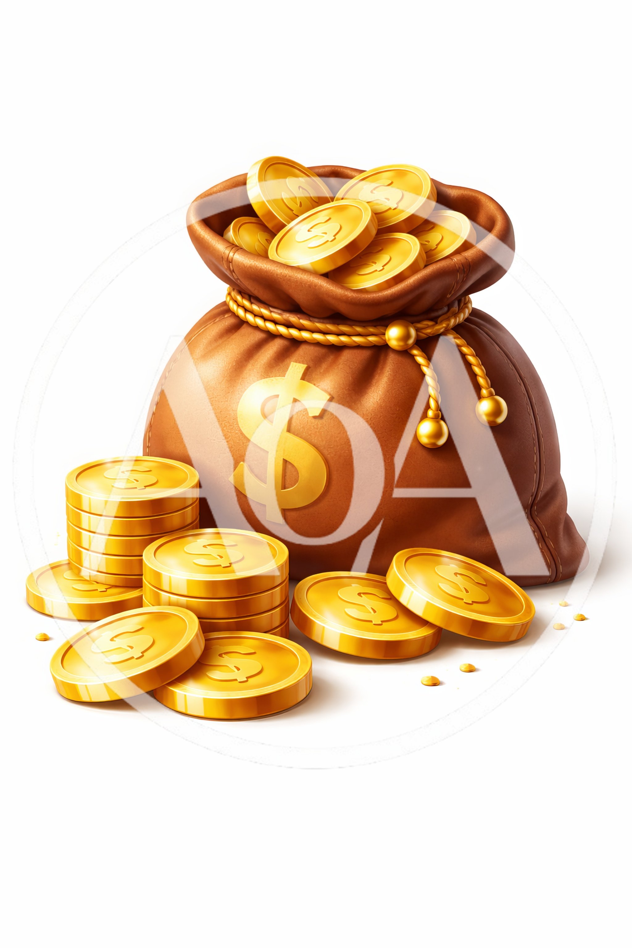 Brown Leather Money Bag With Gold Coins