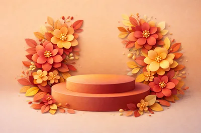 Orange Podium Display With Autumnal Paper Flowers