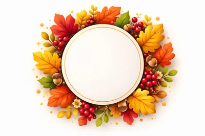 Autumnal Wreath Frame With Fall Leaves And Berries