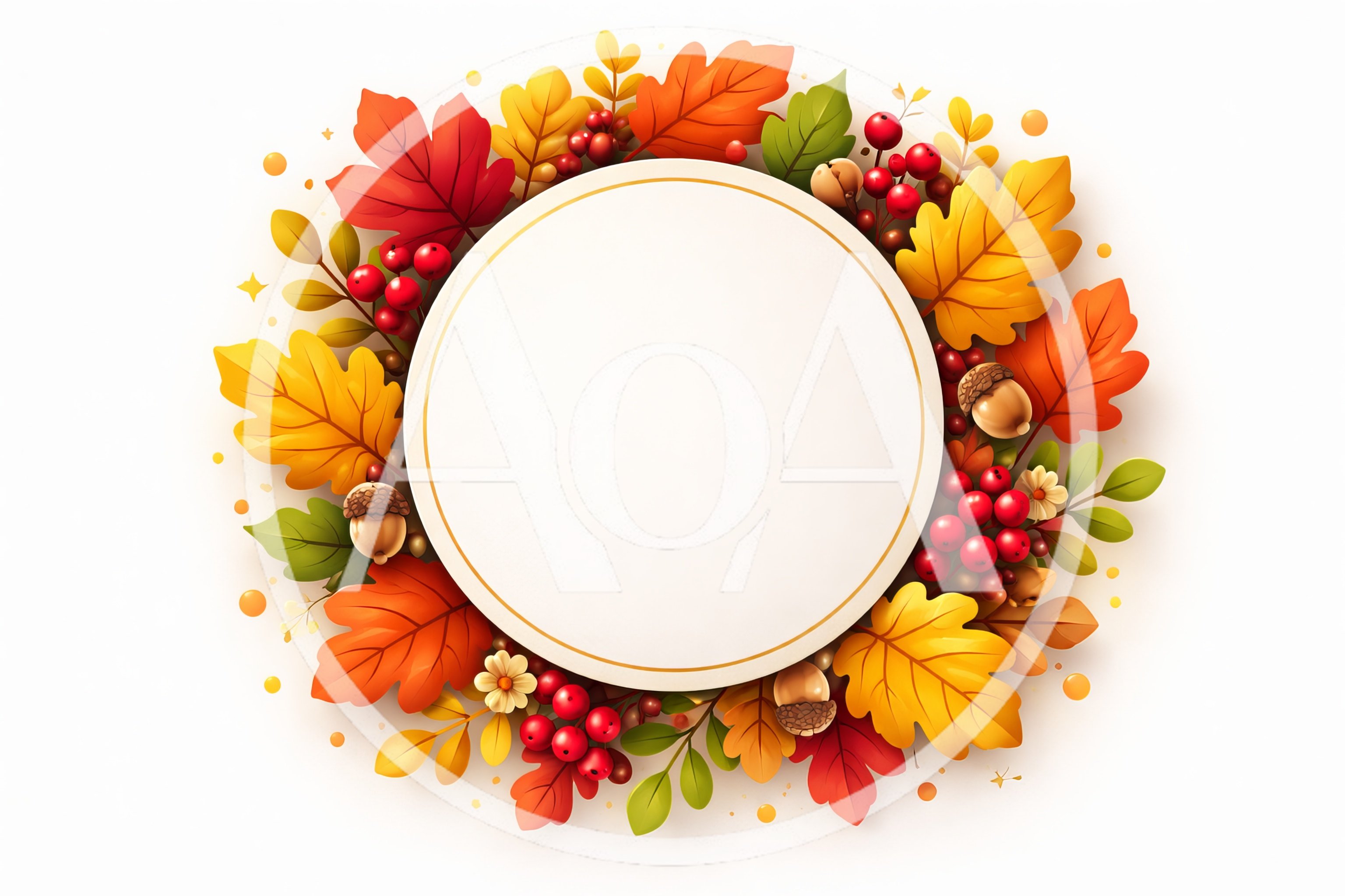 Autumnal Wreath Frame With Fall Leaves And Berries