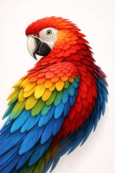 Vibrant Scarlet Macaw Portrait On White Background