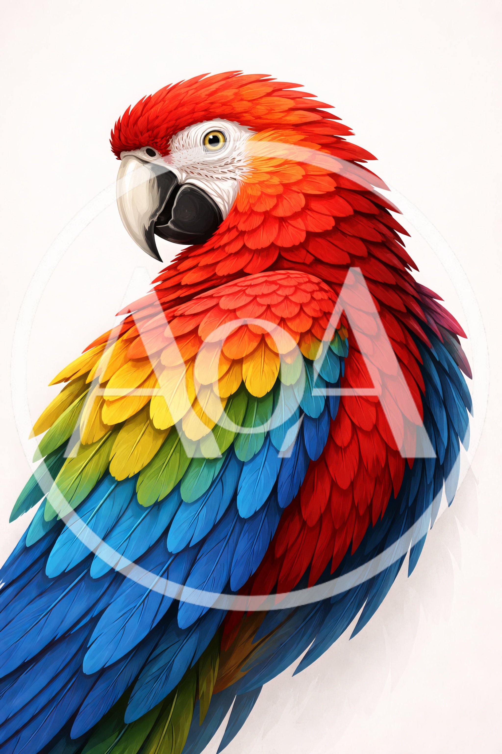 Vibrant Scarlet Macaw Portrait On White Background