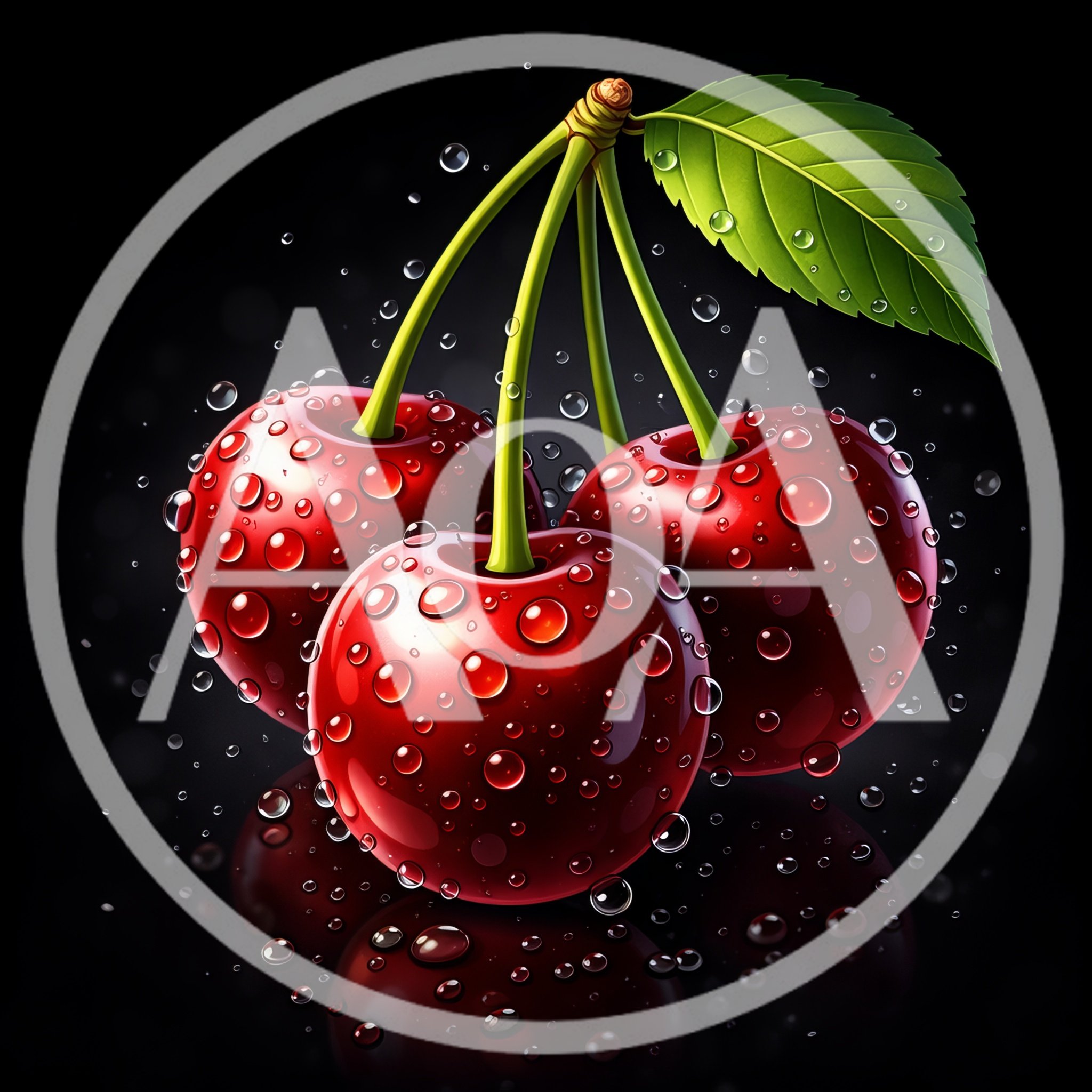 Three Fresh Red Cherries With Water Droplets