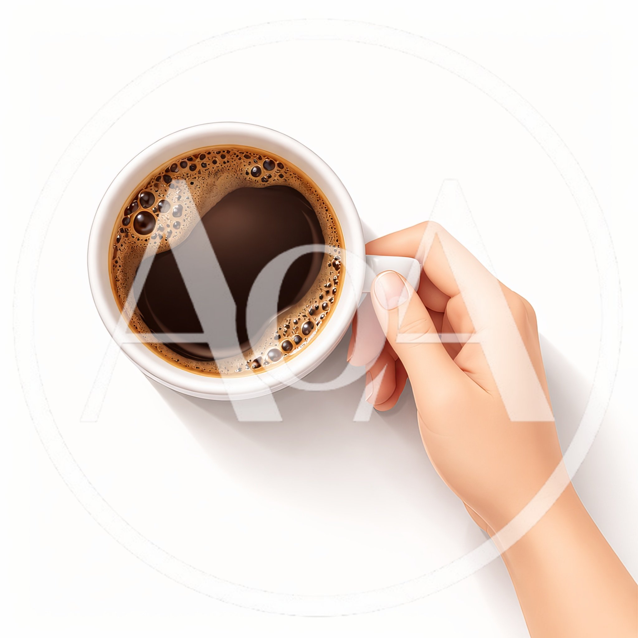 Hand Holding A White Coffee Cup From Above