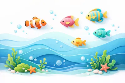 Paper Cutout Style Underwater Ocean Scene With Fish
