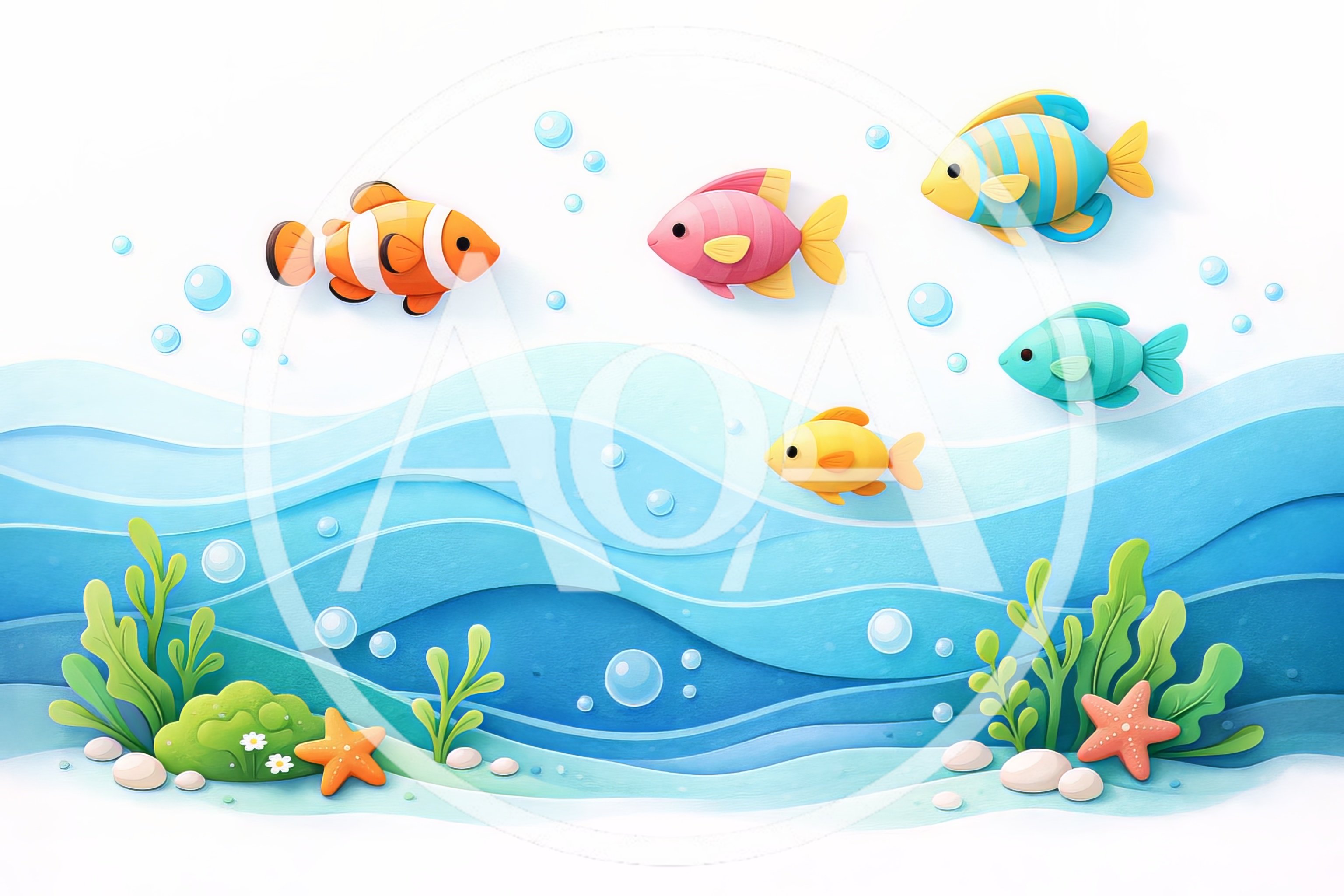 Paper Cutout Style Underwater Ocean Scene With Fish