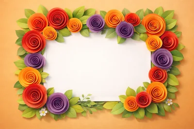 Paper Craft Floral Border Frame With Blank Center