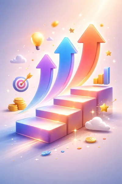3D Business Growth Concept With Arrows And Stairs