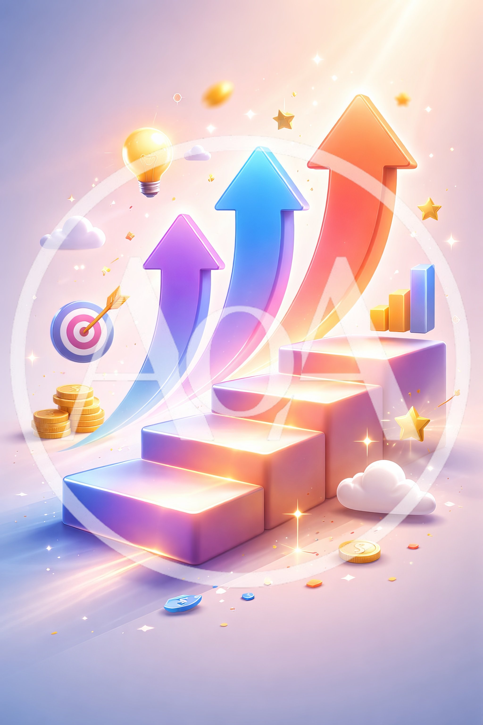 3D Business Growth Concept With Arrows And Stairs