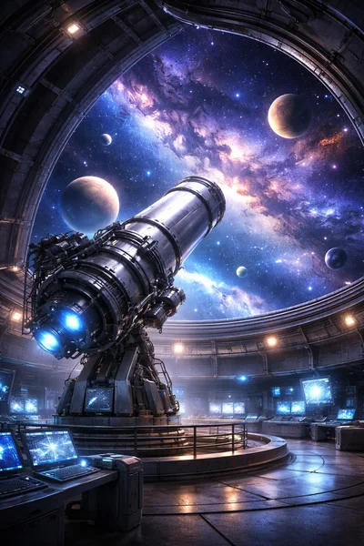 Futuristic Space Observatory With Large Telescope