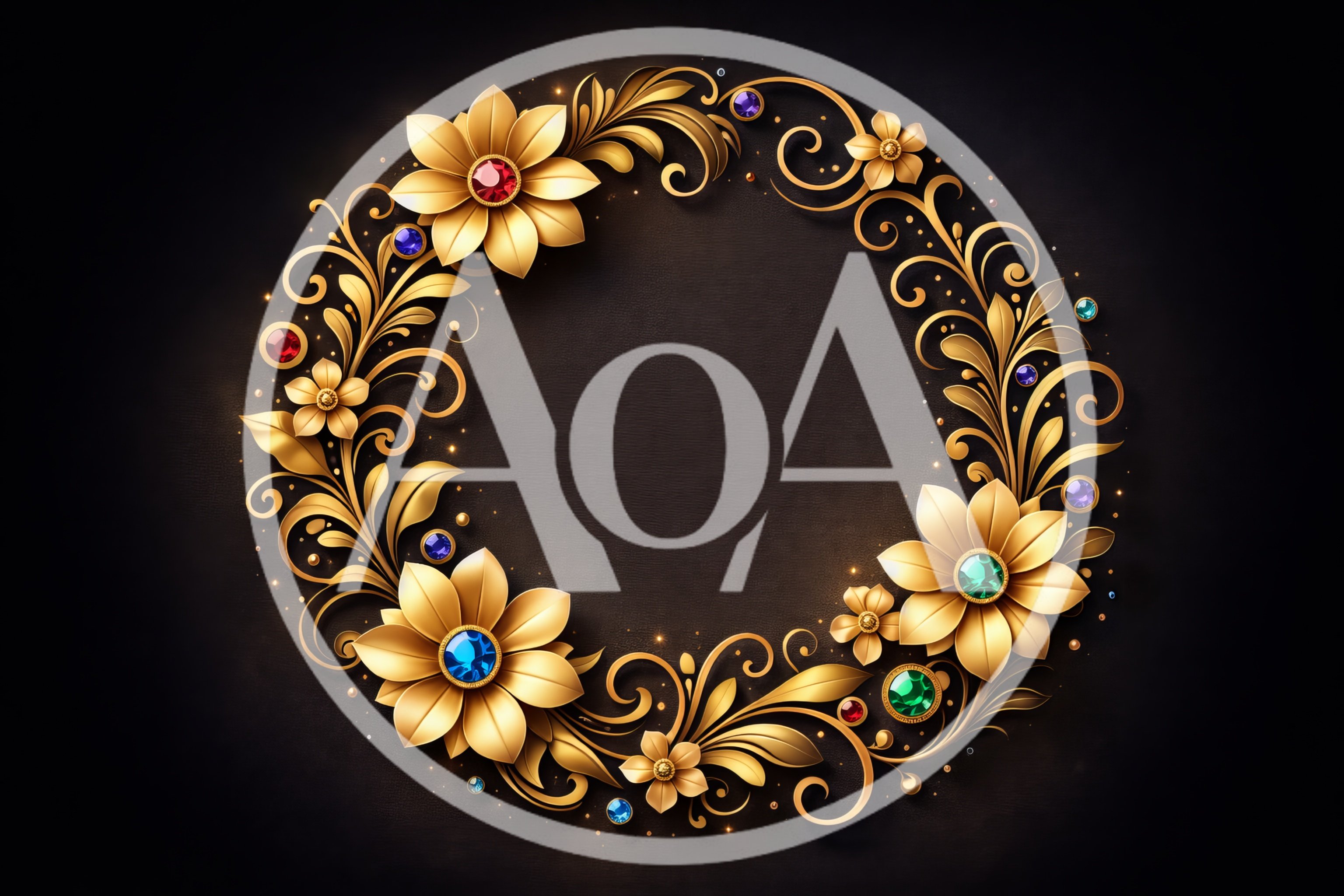 Golden Floral Wreath With Gemstones On Dark Background