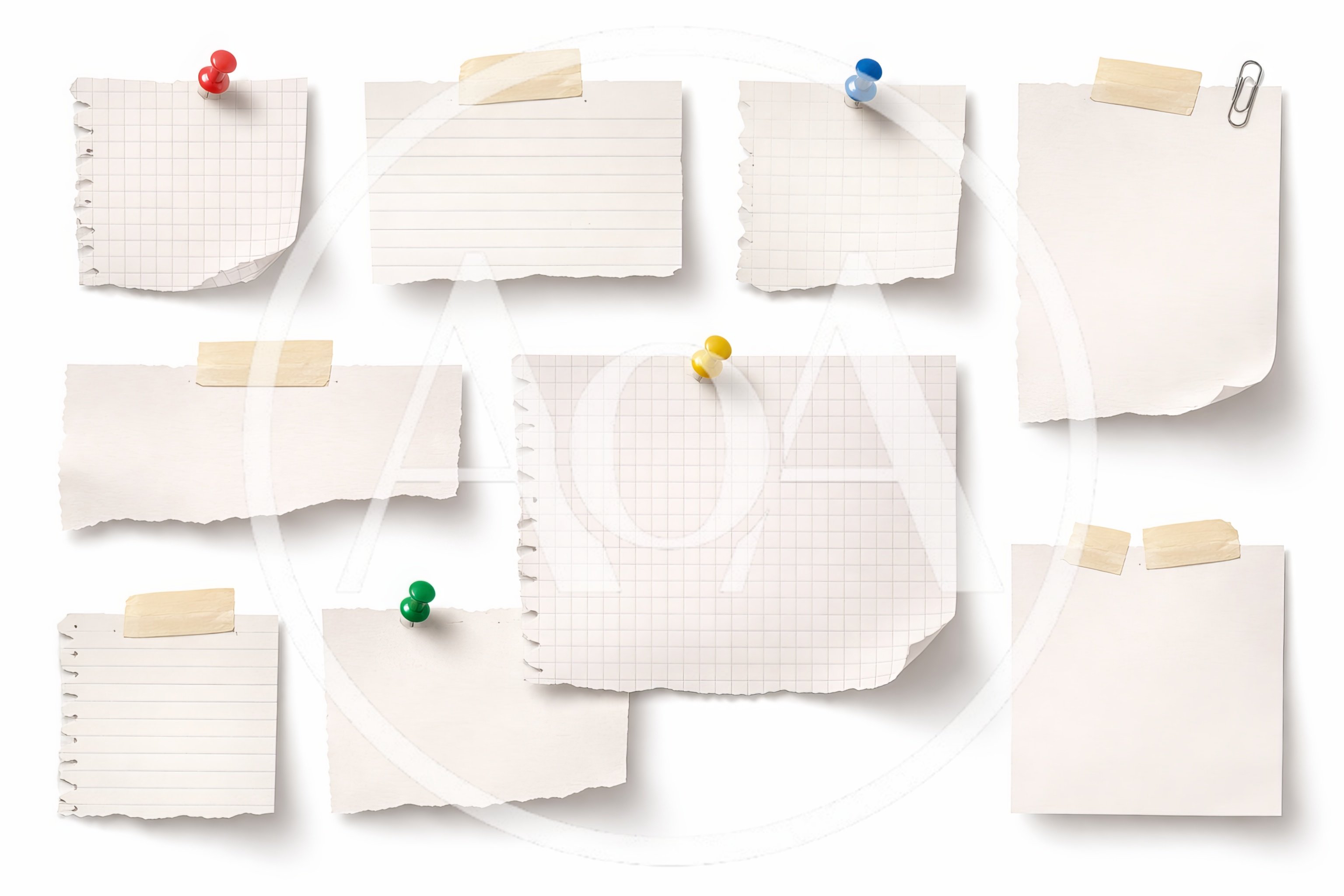 Collection of Blank Paper Notes and Sticky Memos