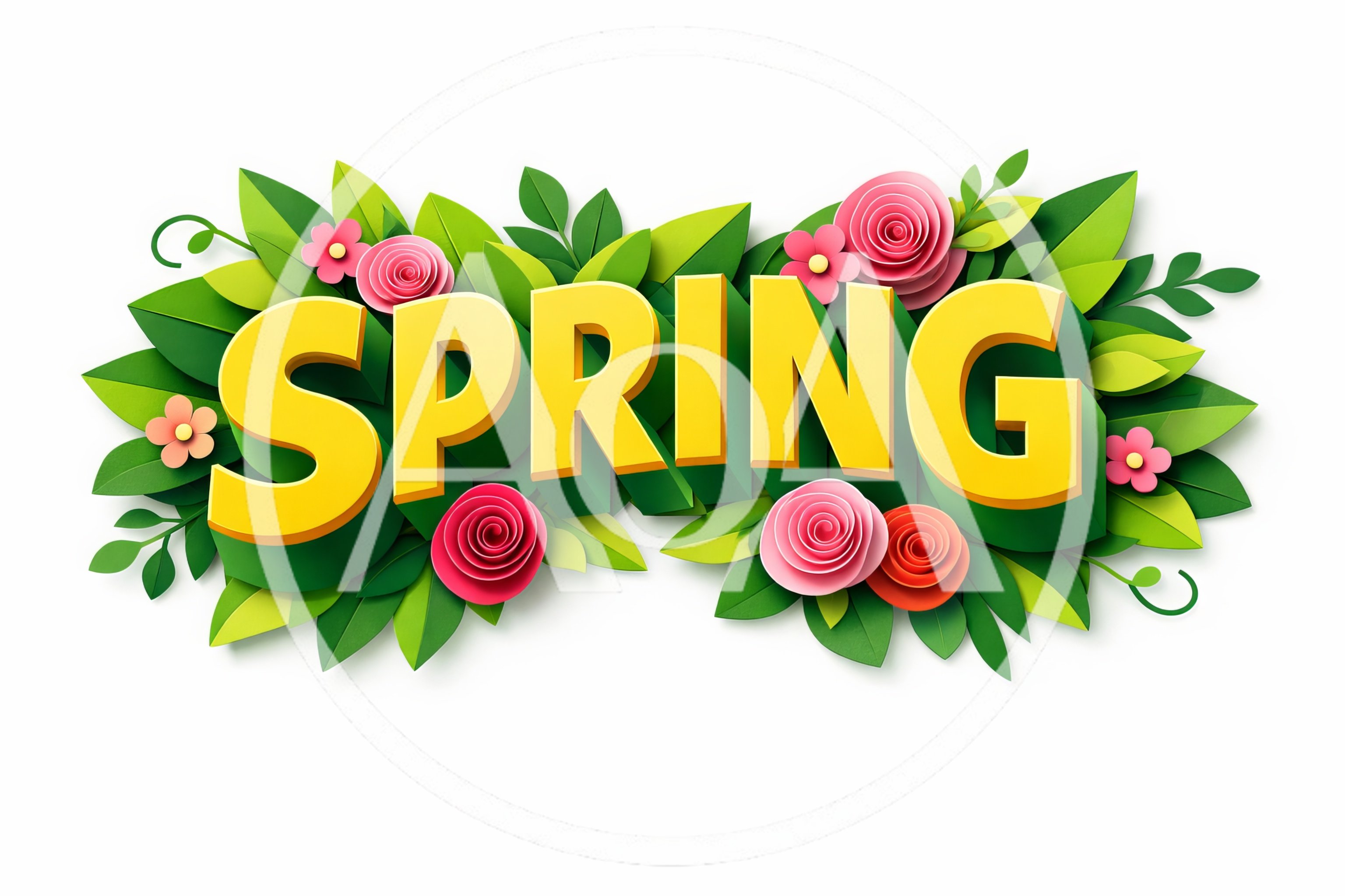 3D Spring Typography With Paper Cut Flowers And Leaves