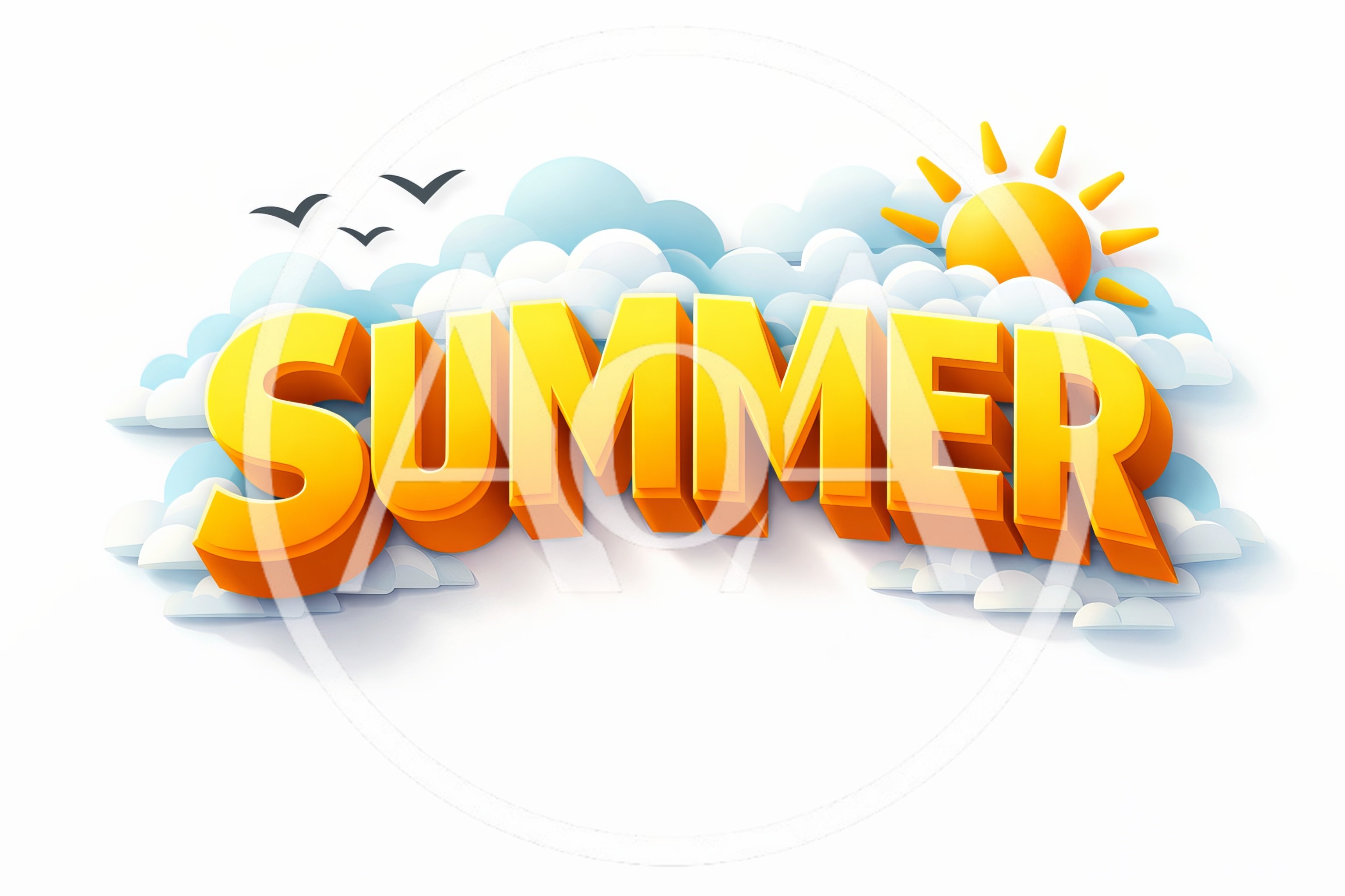 3D Summer Text Graphic With Clouds And Sun