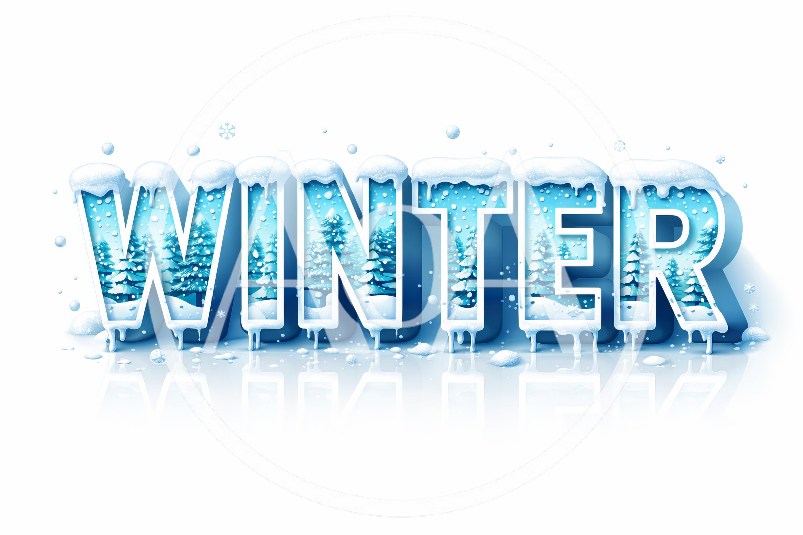 3D Winter Typography With Snowy Forest Landscape