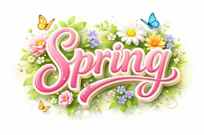Spring Typography With Flowers And Butterflies