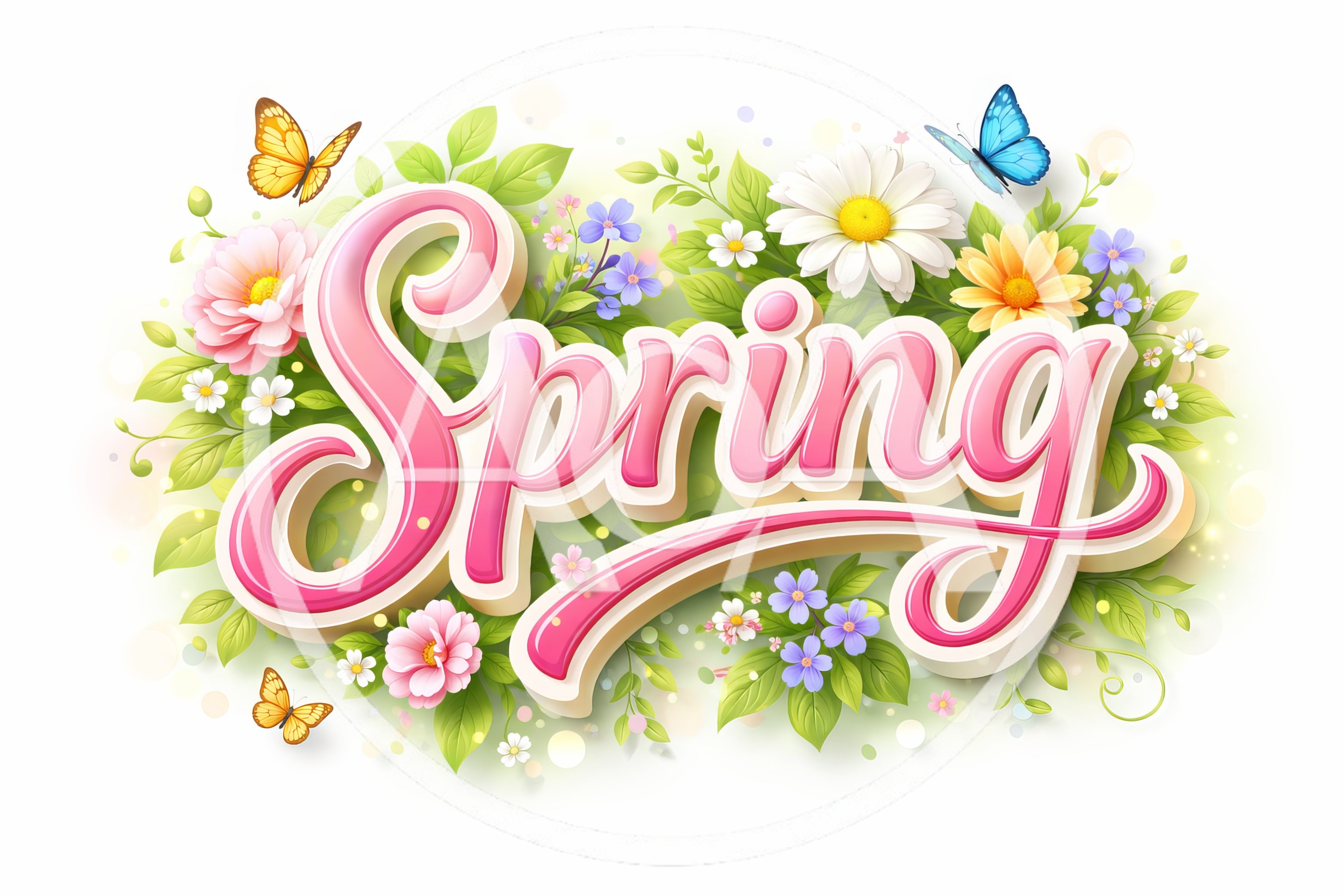 Spring Typography With Flowers And Butterflies