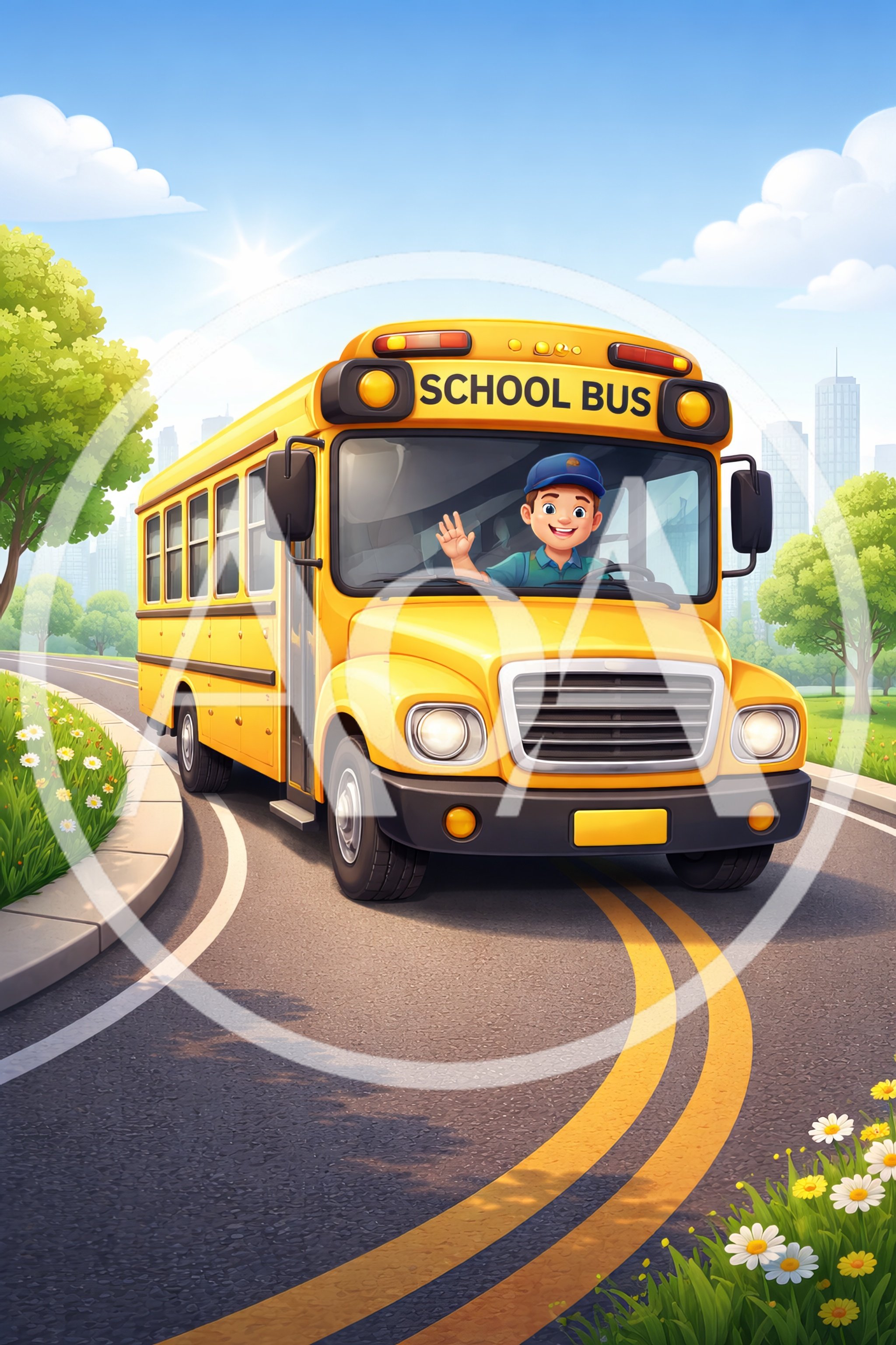 Friendly School Bus Driver Waving From Yellow Bus