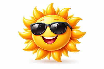 Cheerful Cartoon Sun Wearing Black Sunglasses