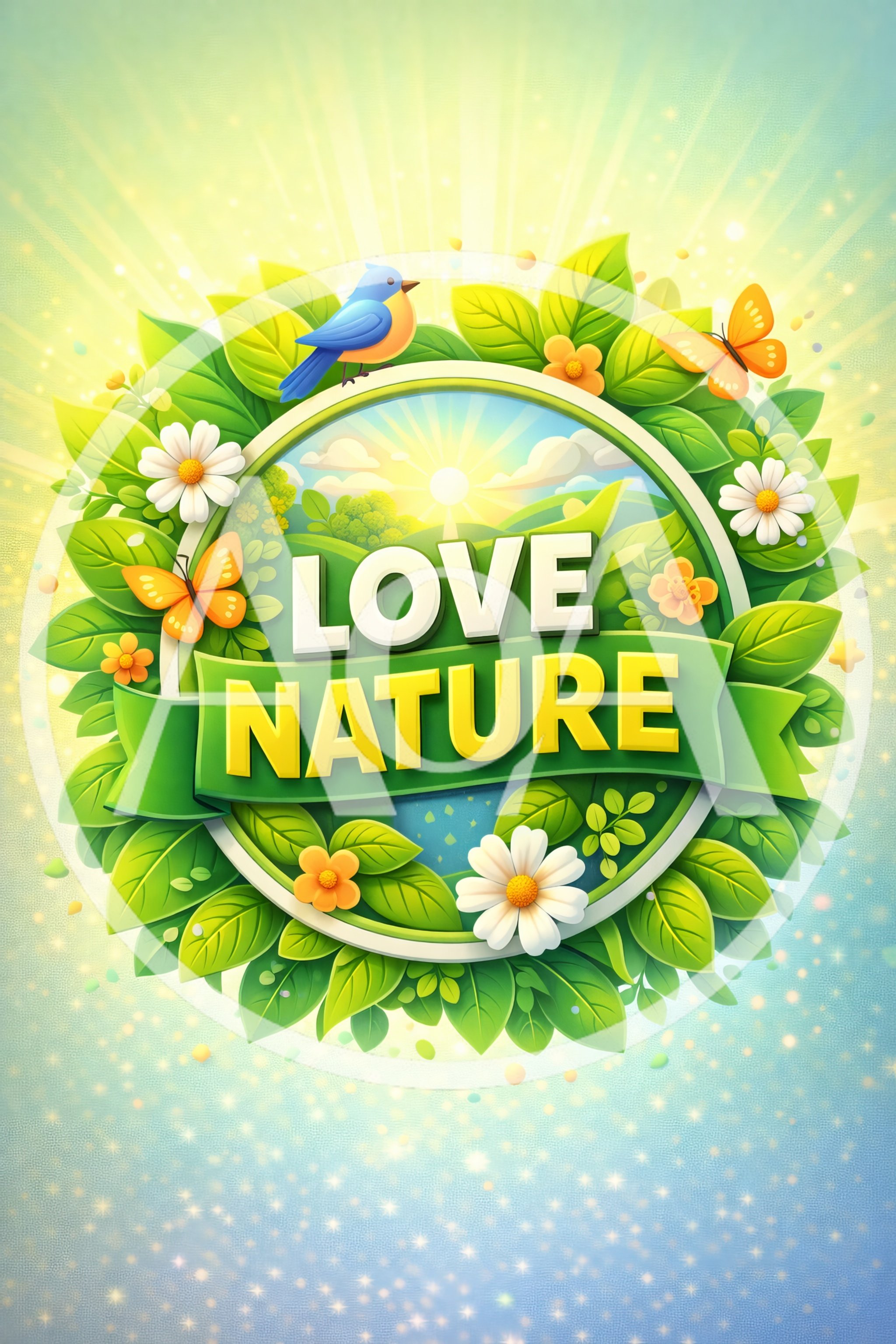 Love Nature Emblem With Floral And Wildlife Elements