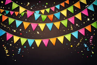 Colorful Party Bunting Flags With Confetti Background